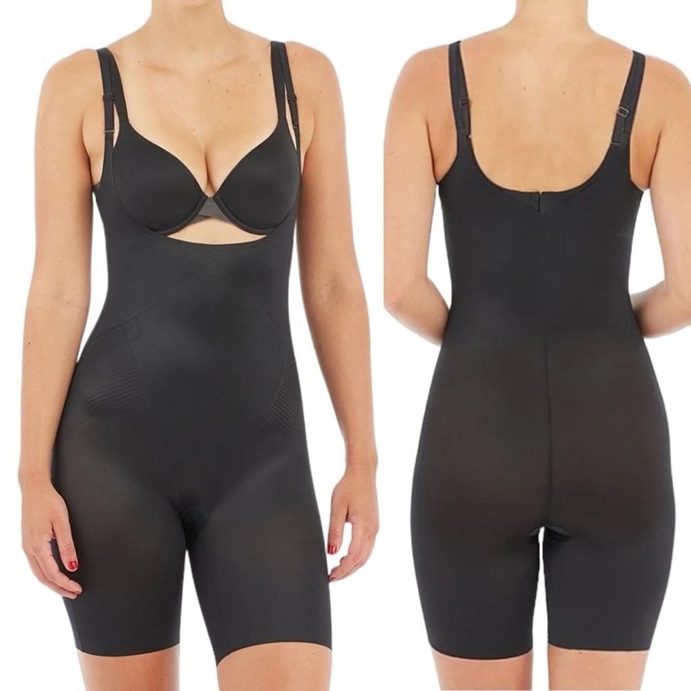SPANX Thinsticts 2.0 Open Bust Mid Thigh Bodysuit!